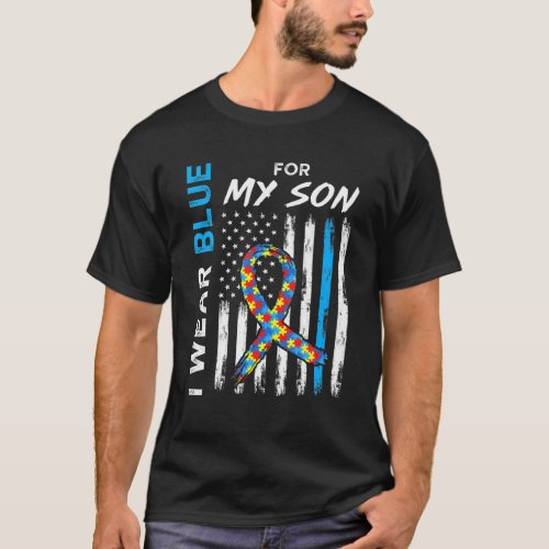 I Wear Blue For My Son American Flag Ribbon Puzzle T_Shirt