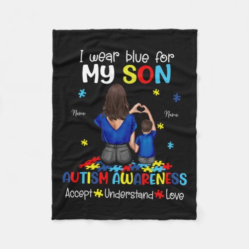 I Wear Blue For My Son Autism Awareness 1  Fleece Blanket