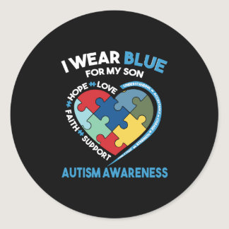 I Wear Blue For My Son Autism Awareness Classic Round Sticker