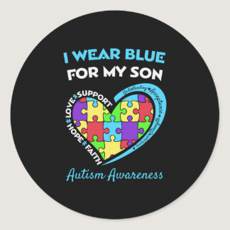 I Wear Blue For My Son Autism Awareness Classic Round Sticker