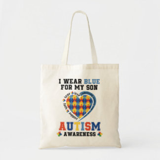 I Wear Blue For My Son Autism Awareness Day Mom Da Tote Bag