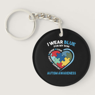 I Wear Blue For My Son Autism Awareness Keychain