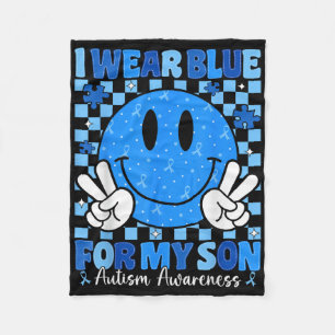 I Wear Blue For My Son Autism Awareness Mom Dad Au Fleece Blanket