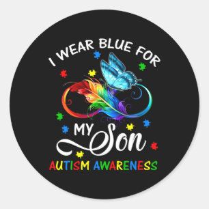 I Wear Blue For My Son Autism Awareness Mom Dad Classic Round Sticker