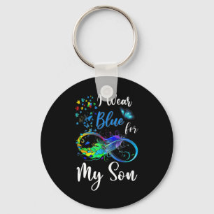 I Wear Blue for My Son Autism Awareness Mom Dad Ki Keychain