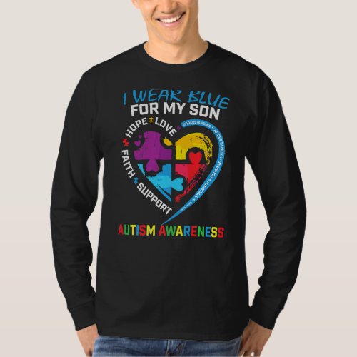 I Wear Blue For My Son Autism Awareness Puzzle Pie T_Shirt