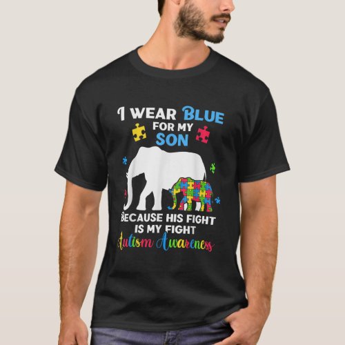 I Wear Blue For My Son Autistic Elephant Tee Dad M