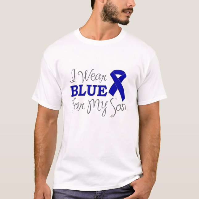 I Wear Blue For My Son (Blue Awareness Ribbon) T-Shirt (Front)
