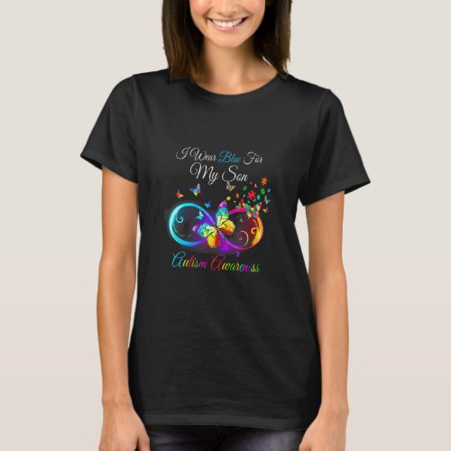 I Wear Blue For My Son Butterfly Autism Awareness  T_Shirt