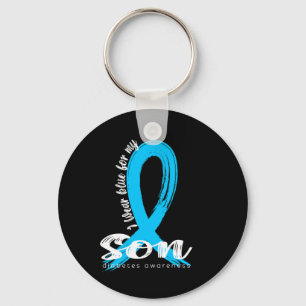 I Wear Blue For My Son Diabetes Awareness Blue Rib Keychain