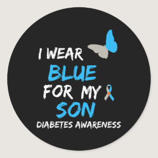 I Wear Blue For My Son Diabetes Awareness Ribbon B Classic Round Sticker