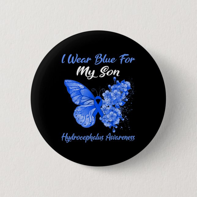 I Wear Blue For My Son Hydrocephalus Awareness  Button (Front)