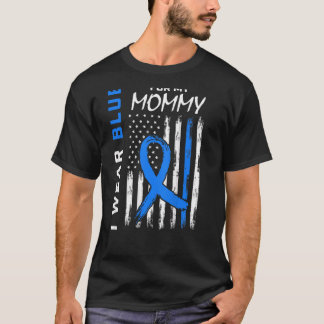 I Wear Blue Mommy Diabetes Awareness USA Flag Back T-Shirt