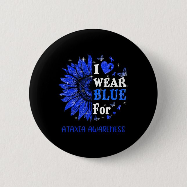 I wear Blue Twinkle Heart Sunflower Ataxia Awarene Button (Front)