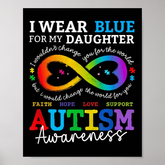 I Wear Blues For My Daughter Autism Awareness Mom  Poster (Front)