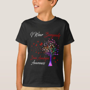I Wear Burgundy Brain Aneurysm Awareness Tree Ribb T-Shirt