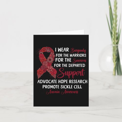 I Wear Burgundy Flower Ribbon Sickle Cell Anemia A Card