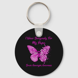 I Wear Burgundy For My Papa Brain Aneurysm Awarene Keychain