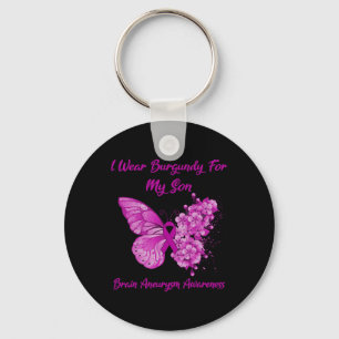 I Wear Burgundy For My Son Brain Aneurysm Awarenes Keychain