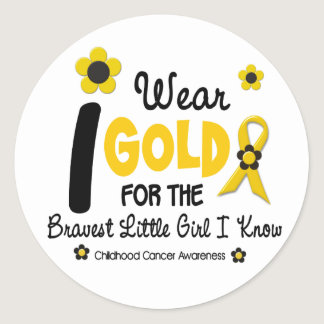 I Wear Gold For Bravest Girl 12 FLOWER VERSION Classic Round Sticker