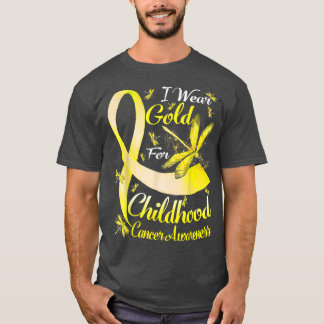 I Wear Gold For Childhood Cancer Awareness Dragonf T-Shirt