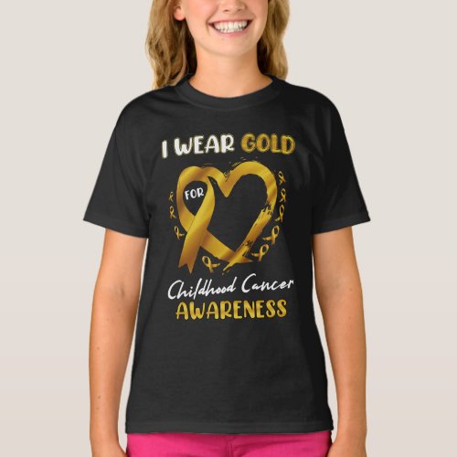 I Wear Gold For Childhood Cancer Awareness Heart L T_Shirt