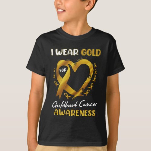 I Wear Gold For Childhood Cancer Awareness Heart L T_Shirt