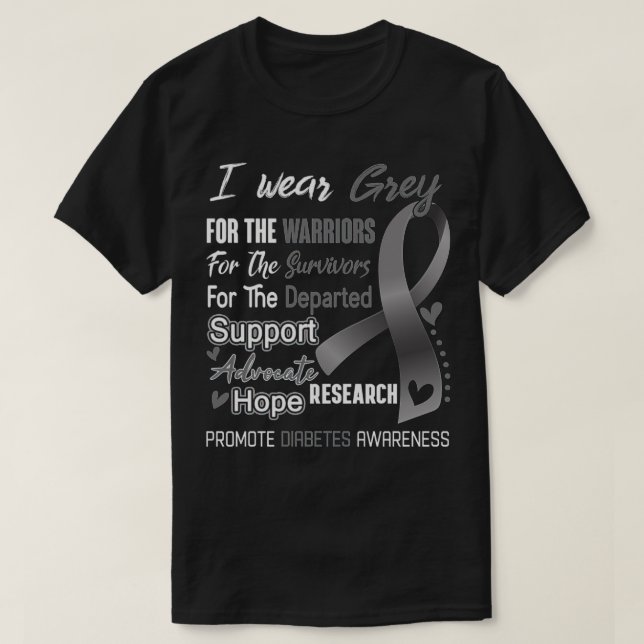 I Wear Gray For Diabetes Awareness Support Diabete T-Shirt (Design Front)