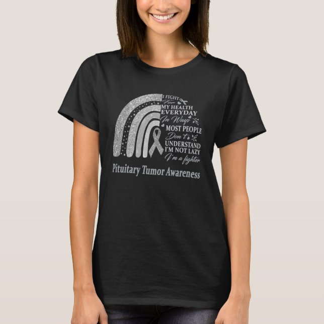 I Wear Gray For Pituitary Tumor Awareness Warrior  T-Shirt (Front)