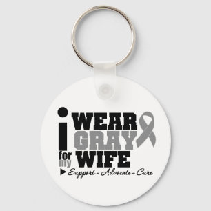 I Wear Gray Ribbon For My Wife Keychain