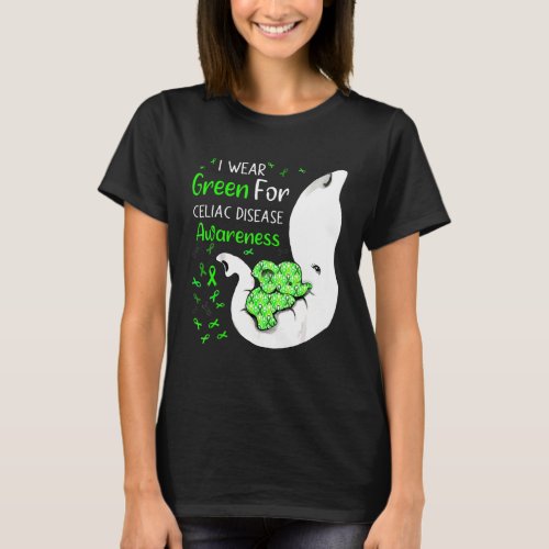 I Wear Green For Celiac Disease Awareness Elephant T_Shirt