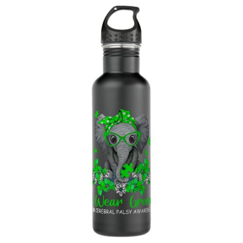 I Wear Green For Cerebral Palsy Awareness Elephant Stainless Steel Water Bottle
