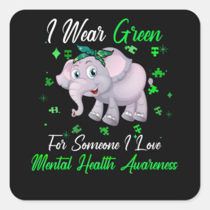 I Wear Green For Mental Health Awareness Ribbon Square Sticker