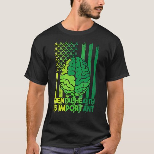 I Wear Green Mental Health American Flag Awareness T_Shirt