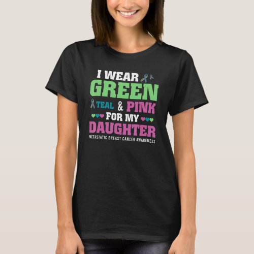 I Wear Green Teal Pink For My Daughter Metastatic  T_Shirt