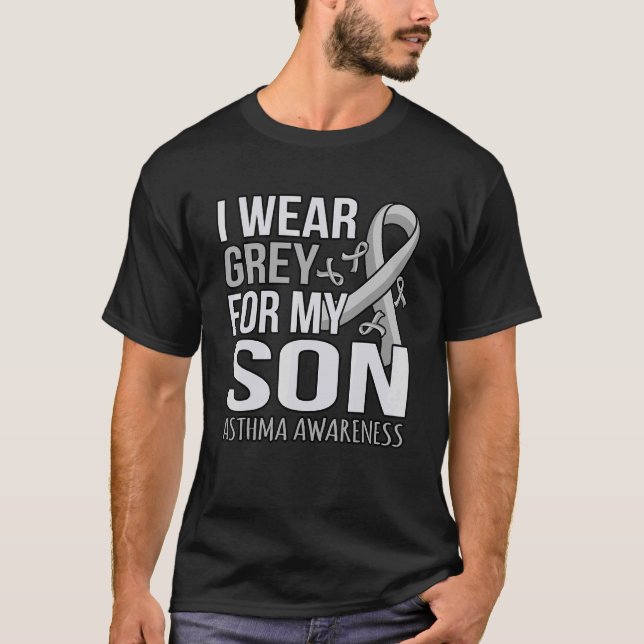 I Wear Grey For Son Asthma Awareness Month Ribbon  T-Shirt (Front)