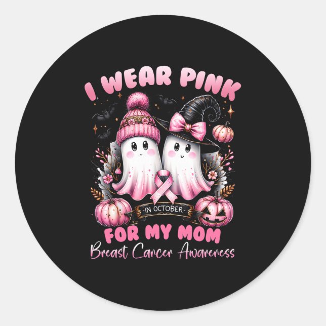 I Wear Nk For My Mom Halloween Breast Cancer Aware Classic Round Sticker (Front)