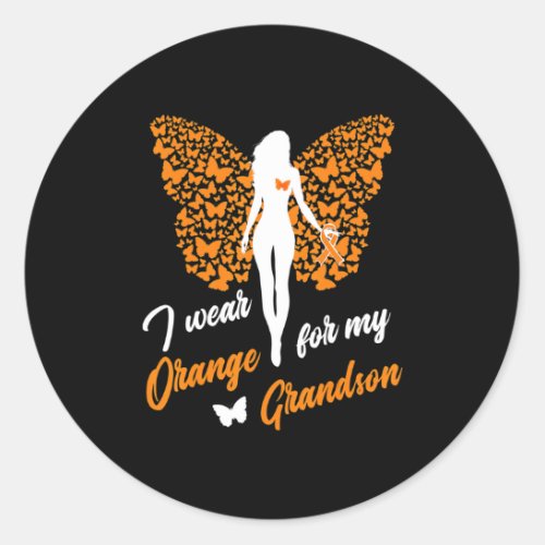 I Wear Orange For My Grandson Leukemia MS Classic Round Sticker