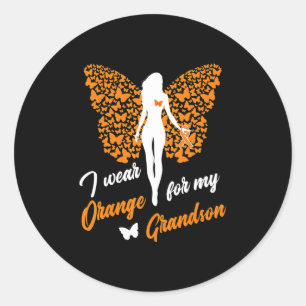 I Wear Orange For My Grandson Leukemia MS Classic Round Sticker