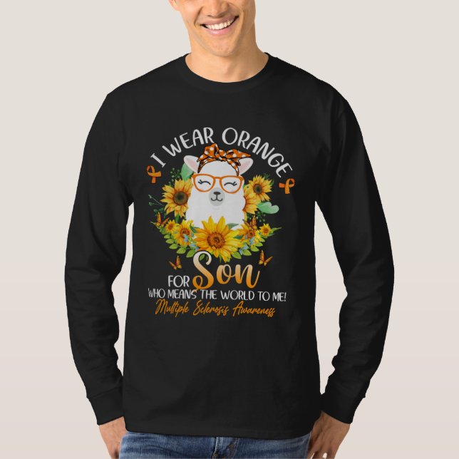 I Wear Orange For My Son MS Awareness Llama Sunflo T-Shirt (Front)