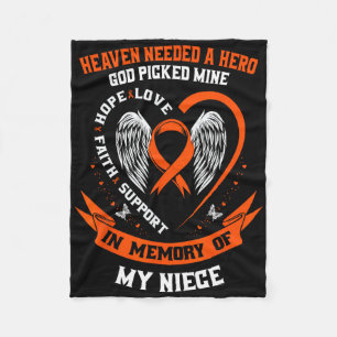 I Wear Orange In Memory Of My Niece Leukemia Aware Fleece Blanket