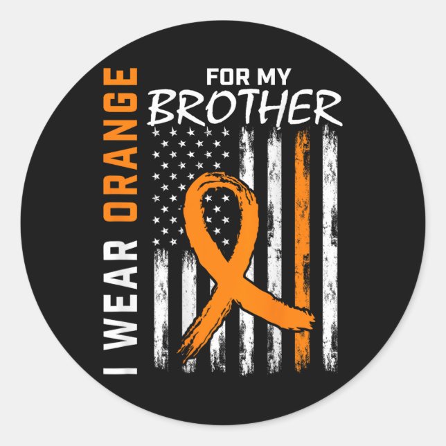 I Wear Orange Ribbon Brother Leukemia Awareness Fl Classic Round Sticker (Front)