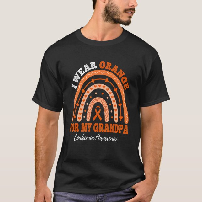 I Wear Orange Ribbon For Grandpa Leukemia Awarenes T-Shirt (Front)