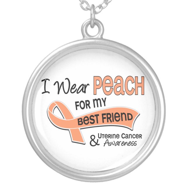 I Wear Peach 42 Best Friend Uterine Cancer Silver Plated Necklace (Front)