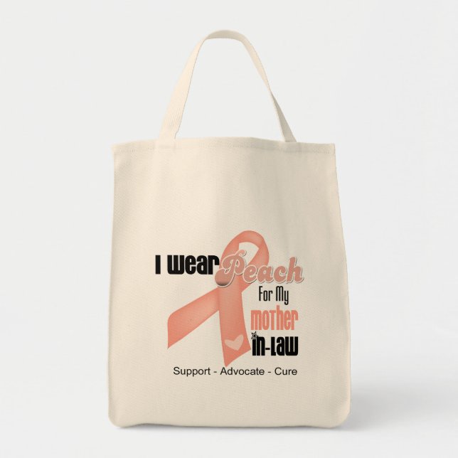 I Wear Peach For My Mother-in-Law - Uterine Cancer Tote Bag (Front)