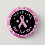 I Wear Pink Breast Cancer Awareness Camouflage Button at Zazzle