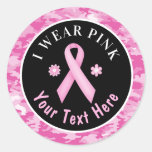 I Wear Pink Breast Cancer Awareness Camouflage Cla Classic Round Sticker at Zazzle