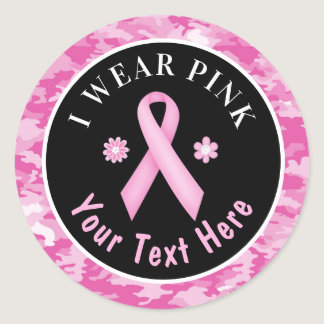 I Wear Pink Breast Cancer Awareness Camouflage Cla Classic Round Sticker