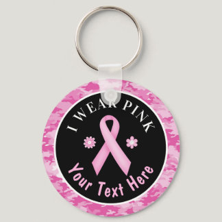 I Wear Pink Breast Cancer Awareness Camouflage Key Keychain