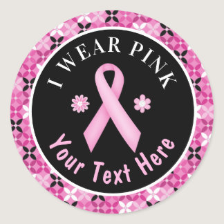 I Wear Pink Breast Cancer Awareness Floral Classic Classic Round Sticker